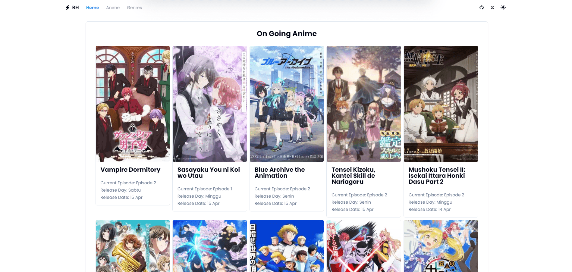 Tampilan Website Archavelianime